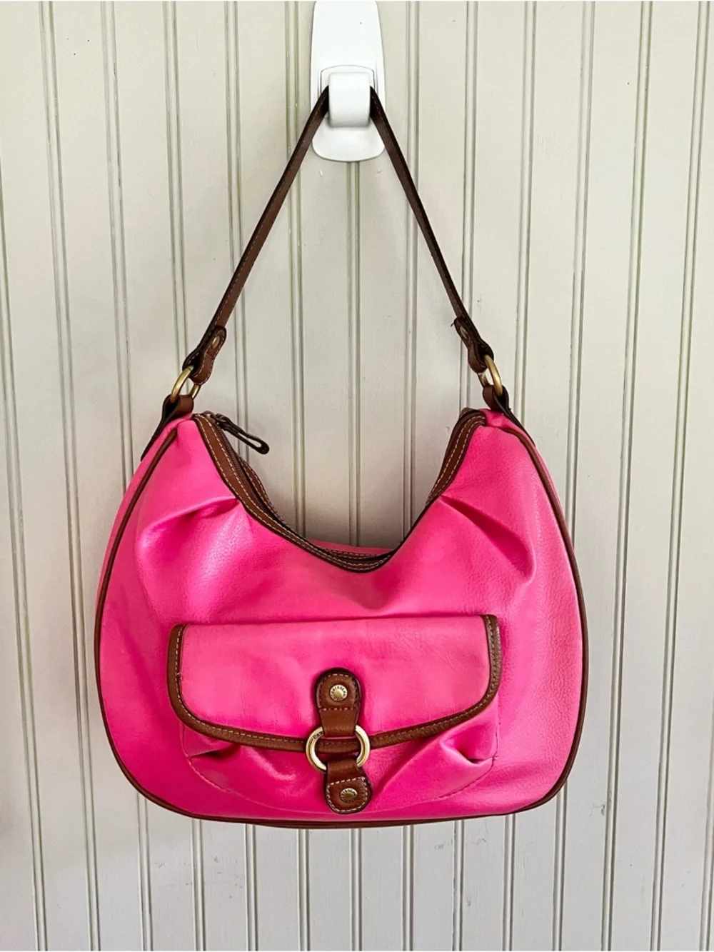 Caribbean Joe Pebbled Leather Pink Hobo Shoulder Bag Two Tone Y2K